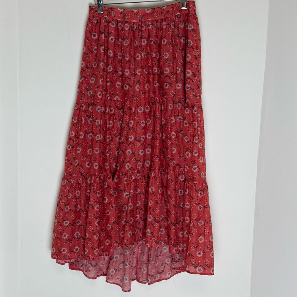 Xirena Floral Silk Cotton Blend Skirt in Coral Blush Sz S